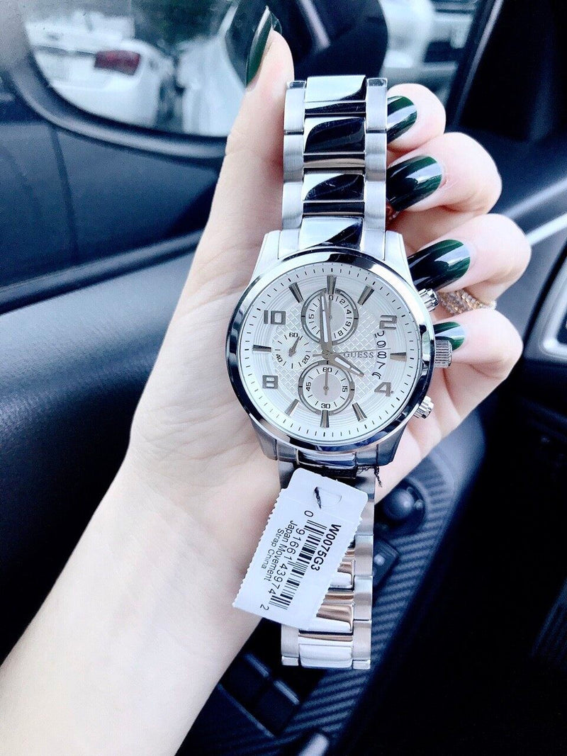Guess Exec Quartz Silver Dial Silver Steel Strap Watch for Men - W0075G3 Buy Now By Guess
