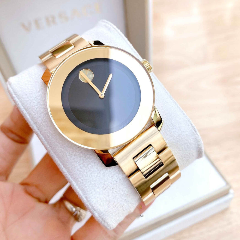 Shop Movado Bold Black Dial Gold Steel Strap Unisex Watch - 3600397 in USA