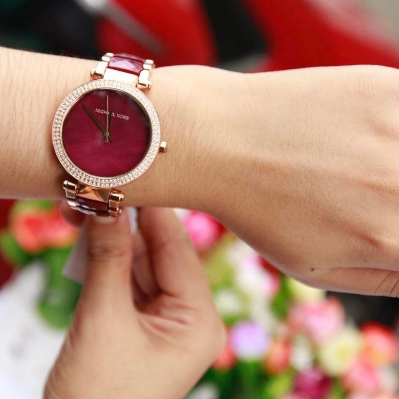 Michael Kors Parker Mother of Pearl Red Dial Two Tone Steel Strap Watch for Women - MK6427 Buy Now By Michael Kors