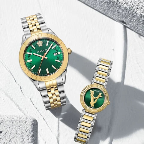 Versace Virtus Quartz Green Dial Two Tone Steel Strap Watch For Women - VET300821 Buy Now By Versace