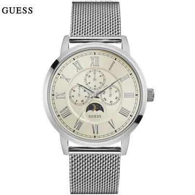 Shop Guess Delancy White Dial Silver Mesh Bracelet Watch for Men - W0871G4 in USA