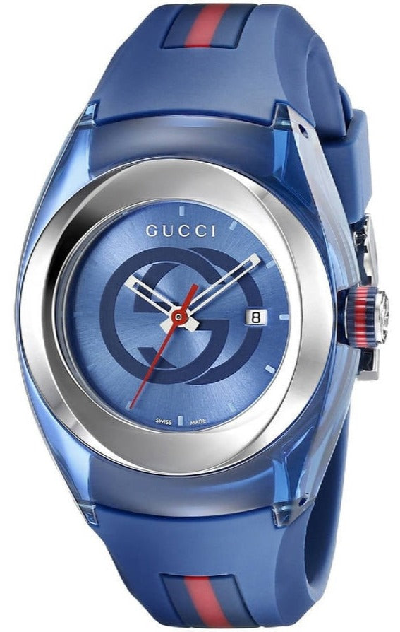 Shop Gucci Sync Quartz Blue Dial Blue Rubber Strap Watch For Men - YA137304 in USA