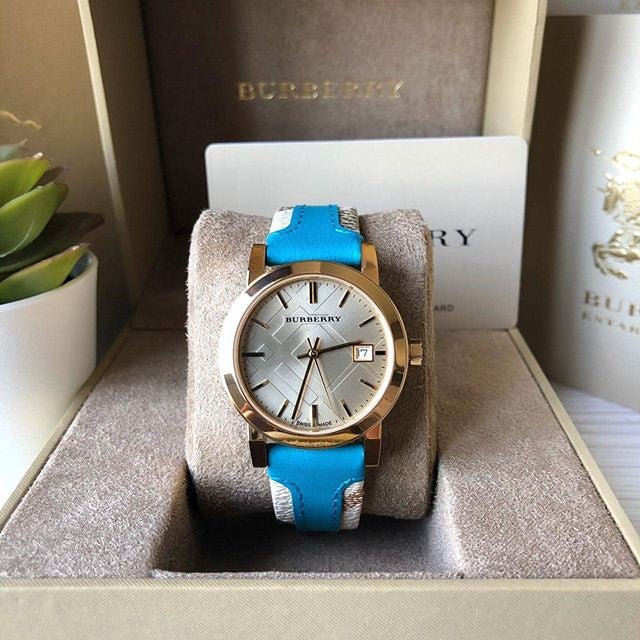 Burberry Heritage Gold Dial Blue Leather Strap Watch for Women - BU9112 Buy Now By Burberry