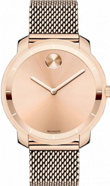 Shop Movado Bold Rose Gold Dial Rose Gold Mesh Bracelet Watch For Women - 3600243 in USA