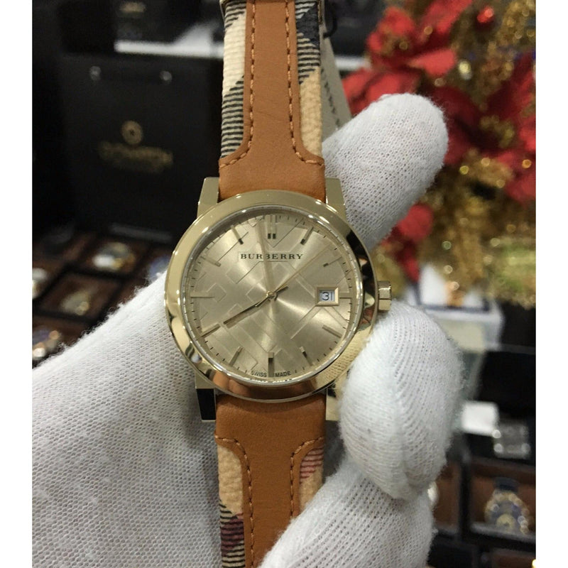 Burberry The City Gold Dial Brown Leather Strap Watch for Women - BU9133 Buy Now By Burberry