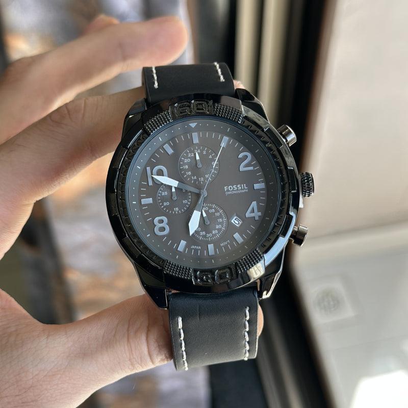 Fossil Bronson Chronograph Black Dial Black Leather Strap Watch for Men - FS5874 Buy Now By Fossil