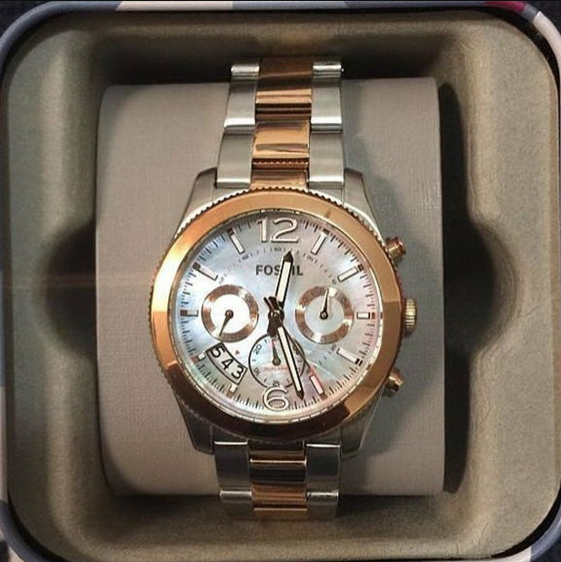 Fossil Perfect Boyfriend Mother of Pearl Dial Two Tone Steel Strap Watch for Women - ES4135 Buy Now By Fossil