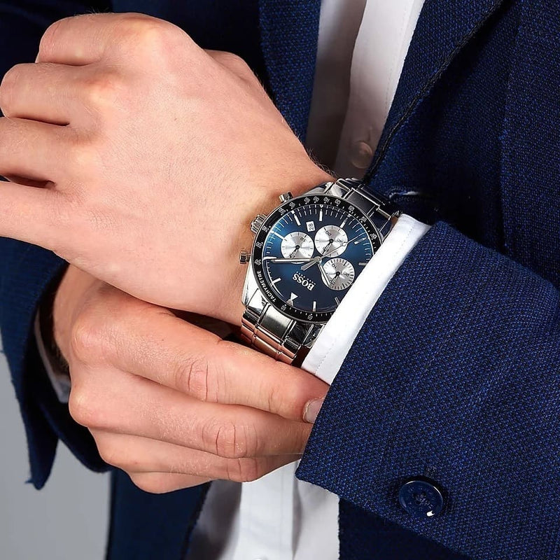 Shop Hugo Boss Chronograph Blue Dial Silver Steel Strap Watch for Men - 1513630 in USA