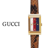 Gucci G-Frame Mother of Pearl Dial Brown Leather Snakeskin Strap Watch For Women - YA147402