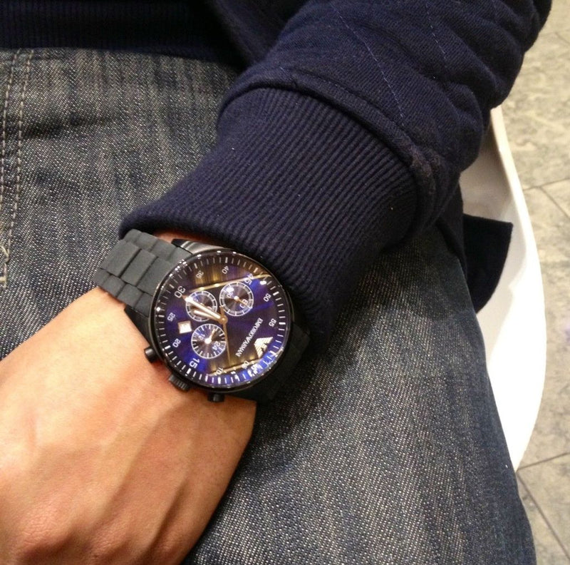 Emporio Armani Sportivo Chronograph Blue Dial Black Strap Watch For Men - AR5921 Buy Now By Emporio Armani