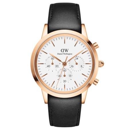 Shop Daniel Wellington Iconic Chronograph Sheffield White Dial Black Leather Strap Watch For Men - DW00100646 in USA