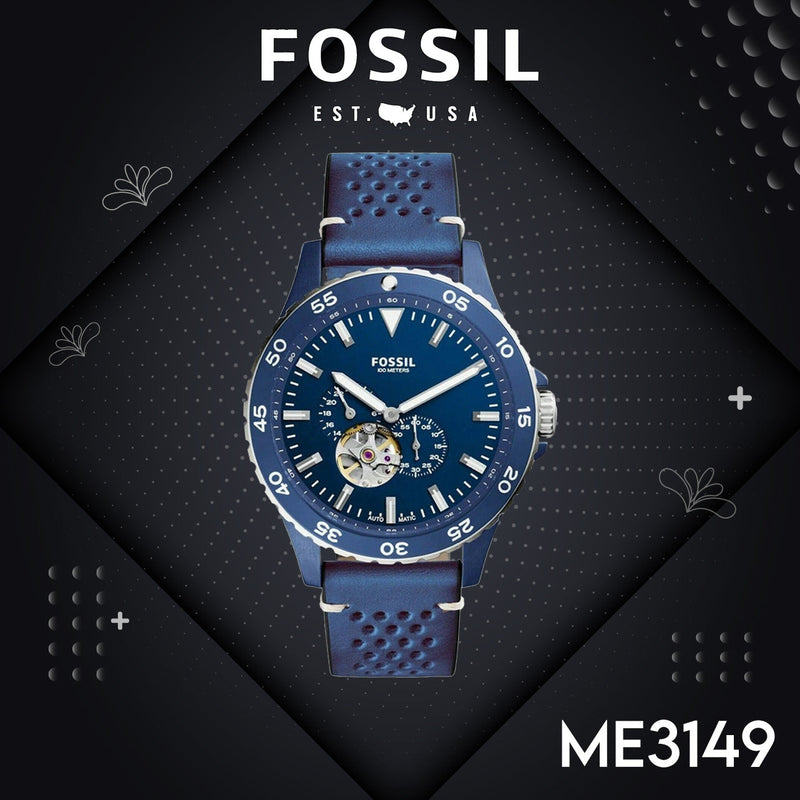 Fossil Crewmaster Sports Automatic Blue Dial Blue Leather Strap Watch for Men - ME3149 Buy Now By Fossil