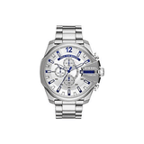 Diesel Mega Chief Chronograph White Dial Silver Steel Strap Watch For Men - DZ4477