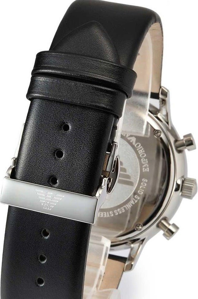 Emporio Armani Gianni Chronograph Black Dial Black Leather Strap Watch For Men - AR0397 Buy Now By Emporio Armani