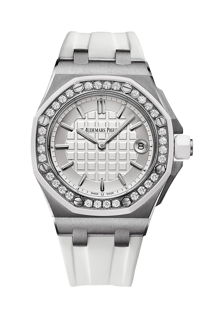 Audemars Piguet Royal Oak Offshore Quartz Diamonds White Dial White Rubber Strap Watch for Women - 67540SK.ZZ.A010CA.01