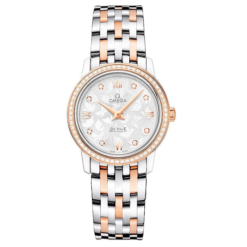 Shop Omega De Ville Prestige Quartz Diamonds Silver Dial Two Tone Steel Strap Watch for Women - 424.25.27.60.52.001 in USA