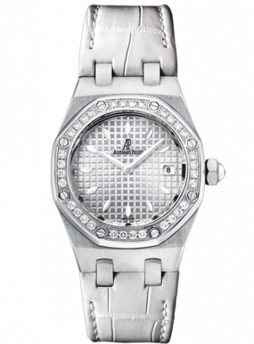 Audemars Piguet Royal Oak Diamonds White Dial White Rubber Strap Watch for Women - 67601ST.ZZ.D012CR.02