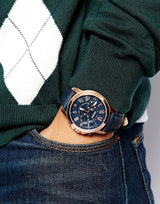 Fossil Grant Chronograph Blue Dial Blue Leather Strap Watch for Men - FS4835 Buy Now By Fossil
