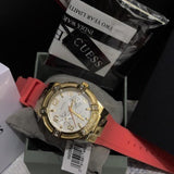 Guess Jet Setter Golden Dial Orange Rubber Watch For Women - W0564L2 Buy Now By Guess