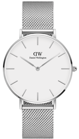 Daniel Wellington Petite Sterling Quartz White Dial Silver Mesh Bracelet Watch For Men - DW00100306