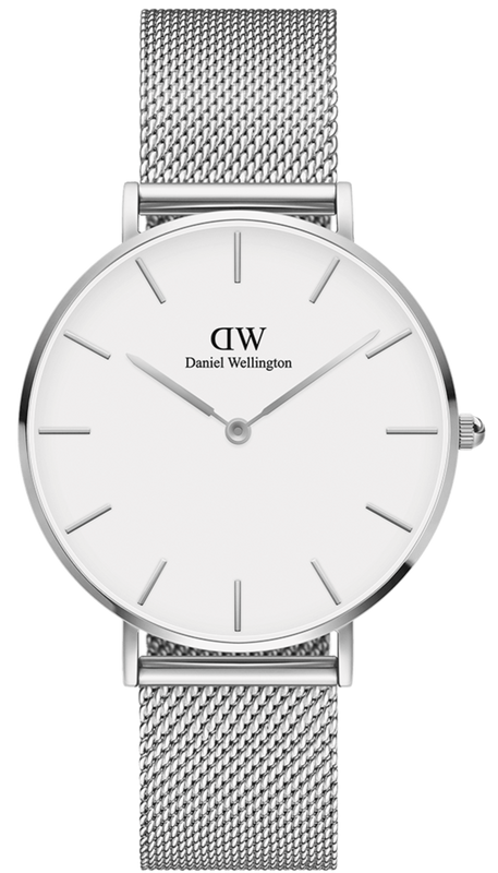 Daniel Wellington Petite Sterling Quartz White Dial Silver Mesh Bracelet Watch For Men - DW00100306