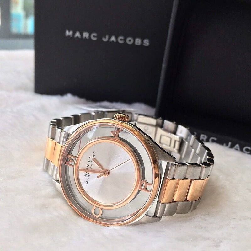 Marc Jacobs Tether Transparent White Dial Two Tone Steel Strap Watch for Women - MBM3436 Buy Now By Marc Jacobs