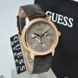 Guess Wafer Quartz Beige Dial Brown Leather Strap Watch For Men - W0496G1 Buy Now By Guess