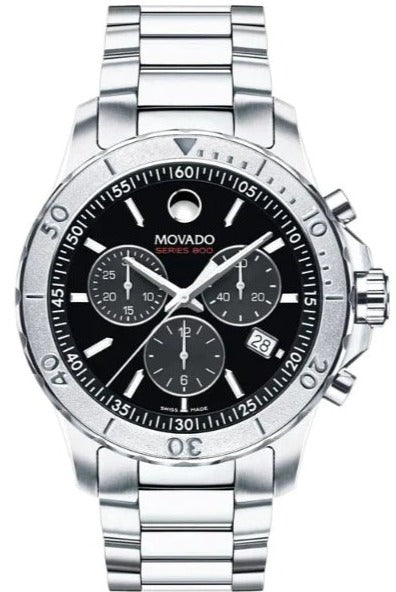 Shop Movado Series 800 Chronograph Black Dial Silver Steel Strap Watch For Men - 2600110 in USA