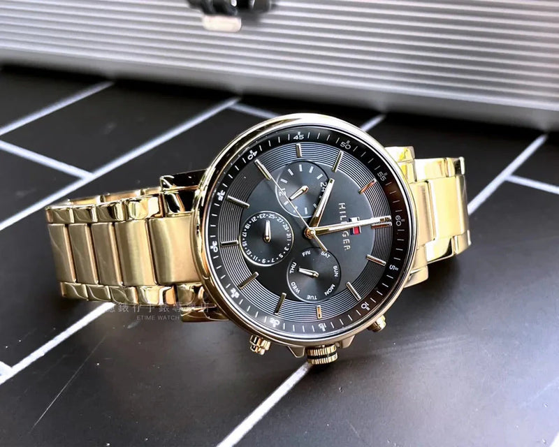 Tommy Hilfiger Tyson Chronograph Black Dial Gold Steel Strap Watch For Men - 1710589 Buy Now By Tommy Hilfiger