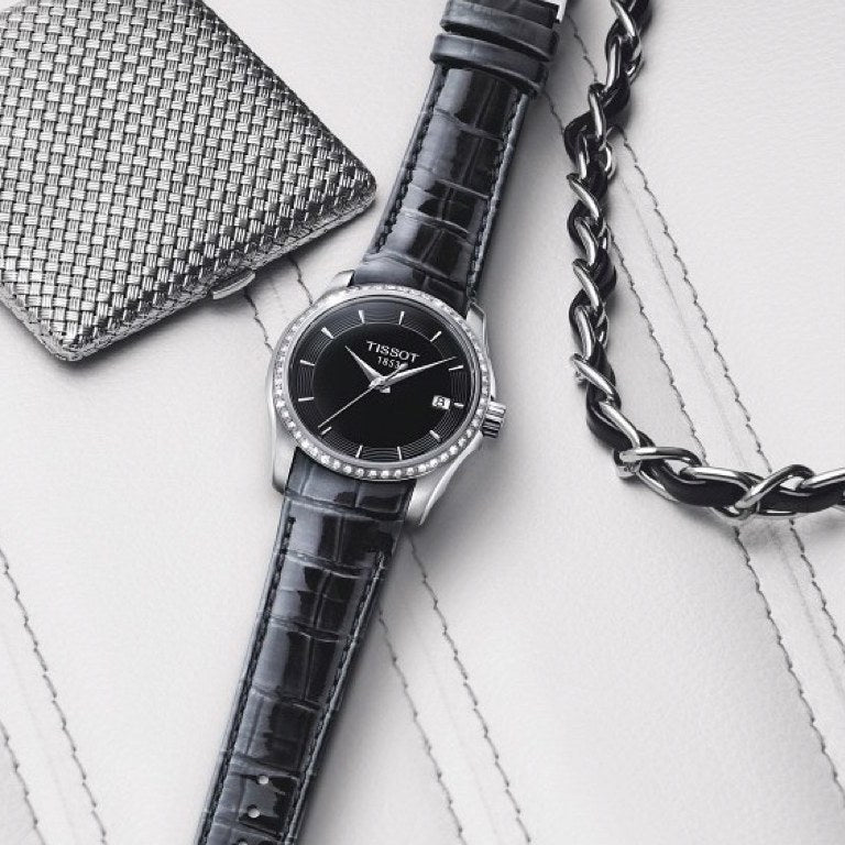 Tissot T Trend Couturier Diamonds Black Dial Black Leather Strap Watch for Women - T035.210.66.051.00 Buy Now By Tissot