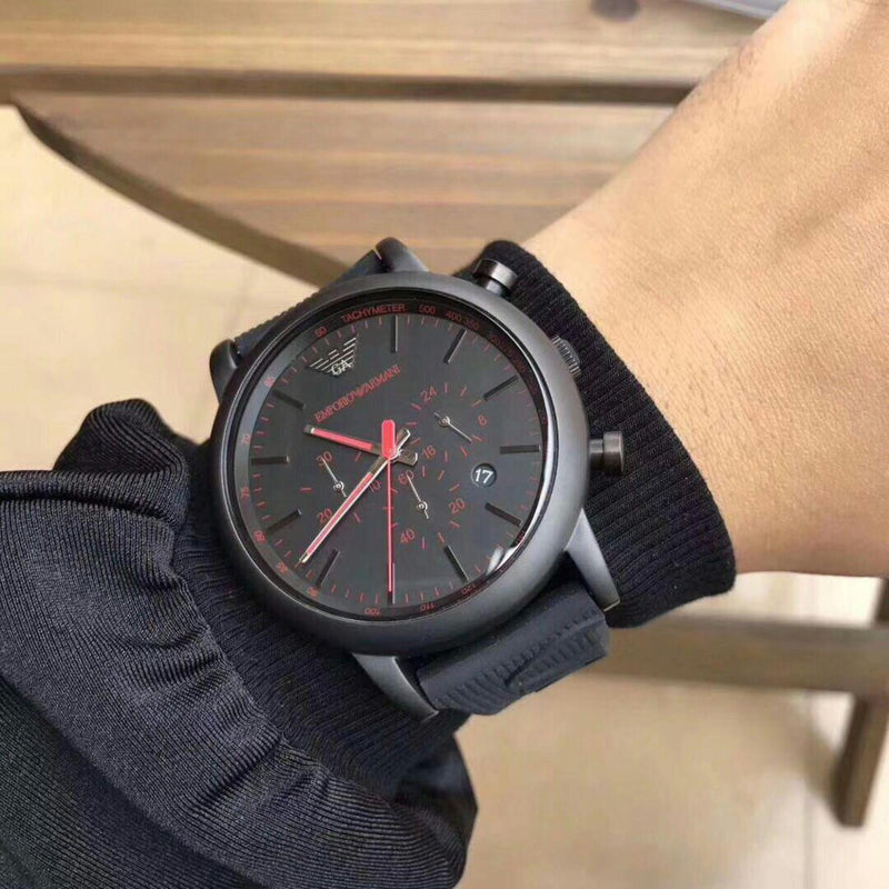 Emporio Armani Luigi Chronograph Black Dial Black Rubber Strap Watch For Men - AR11024 Buy Now By Emporio Armani