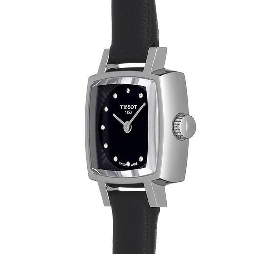 Shop Tissot Lovely Square Quartz Diamonds Black Dial Black Leather Strap Watch For Women - T058.109.16.056.00 in USA