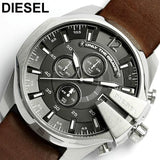 Shop Diesel Mega Chief Black & Silver Round Dial Brown Leather Strap Watch For Men - DZ4290 in USA