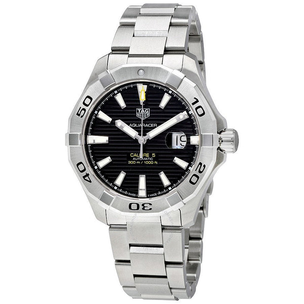 Shop Tag Heuer Aquaracer Automatic Black Dial Silver Steel Strap Watch for Men - WAY2010.BA0927 in USA