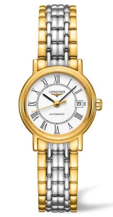 Shop Longines Presence 25.5mm Automatic White Dial Two Tone Steel Strap Watch for Women - L4.321.2.11.7 in USA