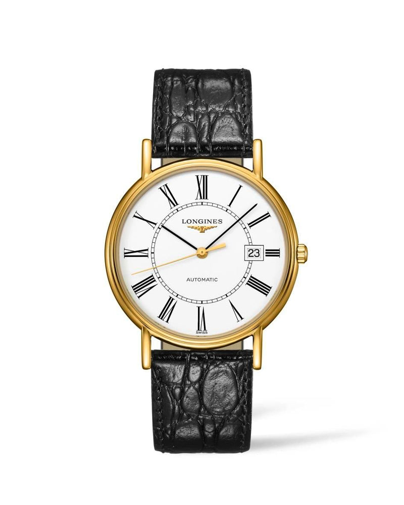 Shop Longines Presence 25.5mm Automatic White Dial Black Leather Strap Watch for Women - L4.921.2.11.2 in USA
