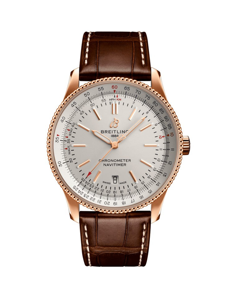 Breitling Navitimer Automatic 41 Silver Dial Brown Leather Strap Watch for Men - R17326211G1P1