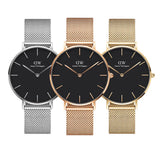 Daniel Wellington Petite Melrose Black Dial Rose Gold Mesh Strap Watch For Women - DW00100303