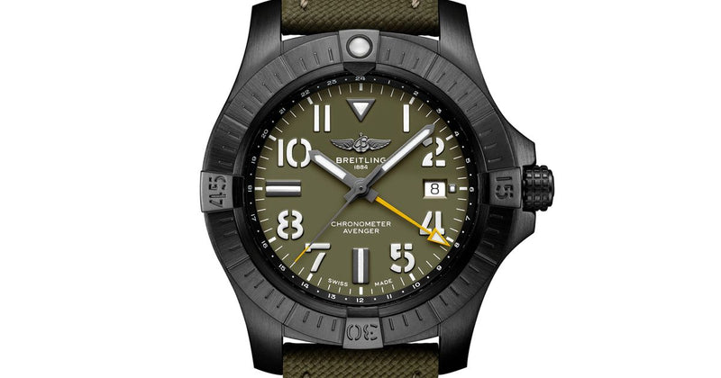 Shop Breitling Avenger Automatic GMT 45 Night Mission Green Dial Green Nylon Strap Watch for Men - V323952A1L1X1 in USA