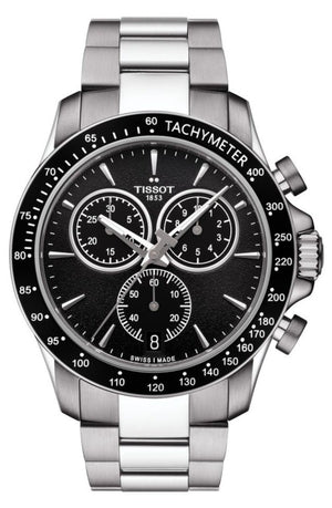 Tissot V8 Quartz Chronograph Black Dial Silver Steel Strap Watch For Men - T106.417.11.051.00