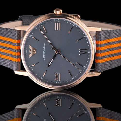 Shop Emporio Armani Kappa Quartz Grey Dial Two Tone Nylon Strap Watch For Men - AR11014 in USA