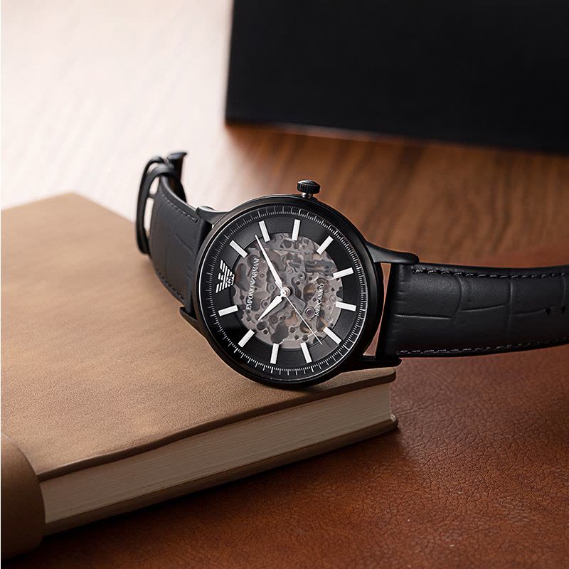 Emporio Armani Meccanico Automatic Black Dial Black Leather Strap Watch For Men - AR60042 Buy Now By Emporio Armani