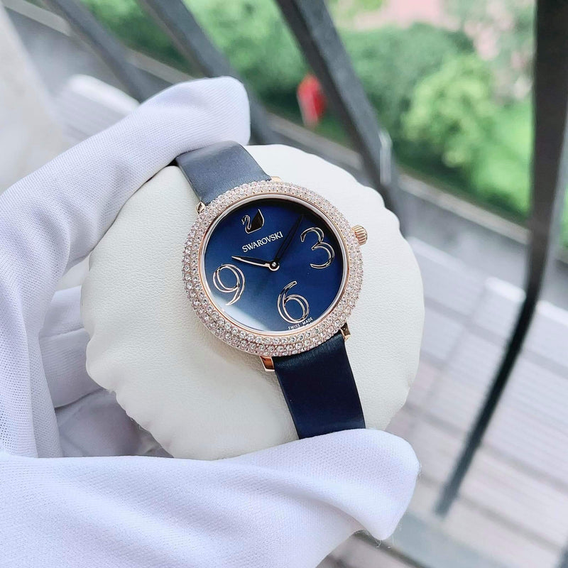 Swarovski Crystal Frost Blue Dial Blue Leather Strap Watch for Women - 5484061 Buy Now By Swarovski