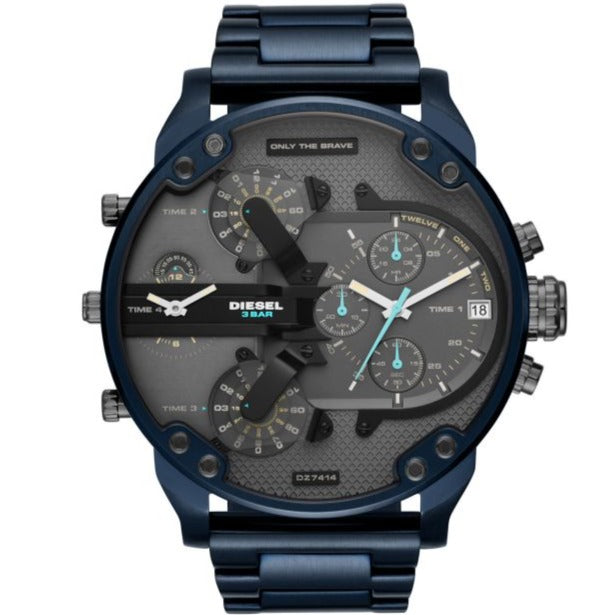 Shop Diesel Daddy 2.0 Chronograph Quartz Grey Dial Blue Steel Strap Watch For Men - DZ7414 in USA