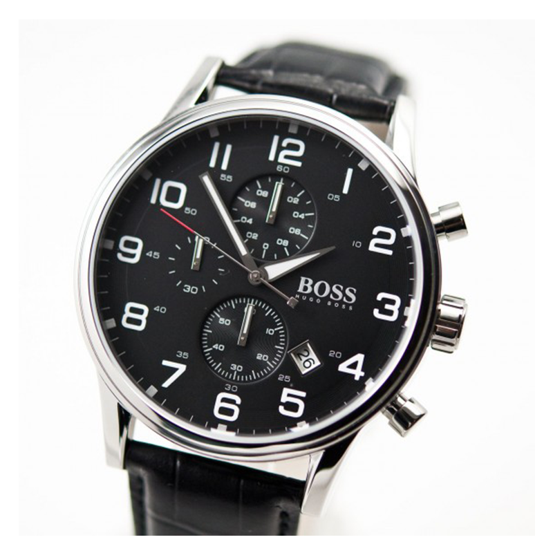 Hugo Boss Aeroliner Chronograph Black Dial Black Leather Strap Watch For Men - 1512448 Buy Now By Hugo Boss