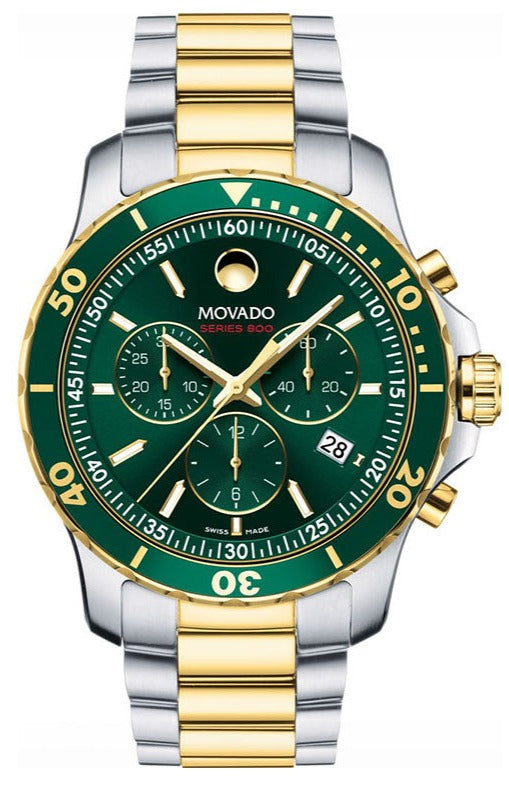 Shop Movado Series 800 Chronograph Green Dial Two Tone Steel Strap Watch For Men - 2600148 in USA