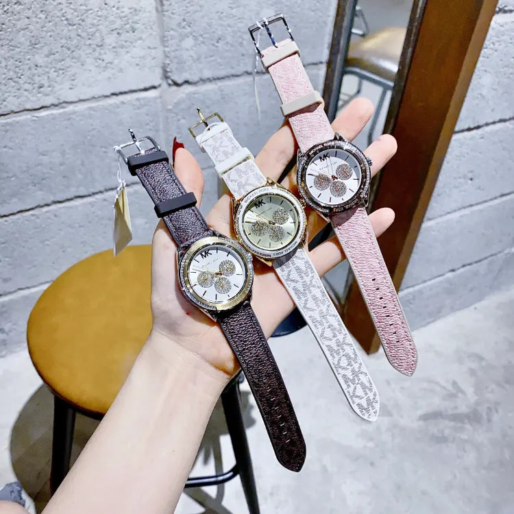 Shop Michael Kors Multifunction Silver Dial Pink Leather Strap Watch For Women - MK7206 in USA