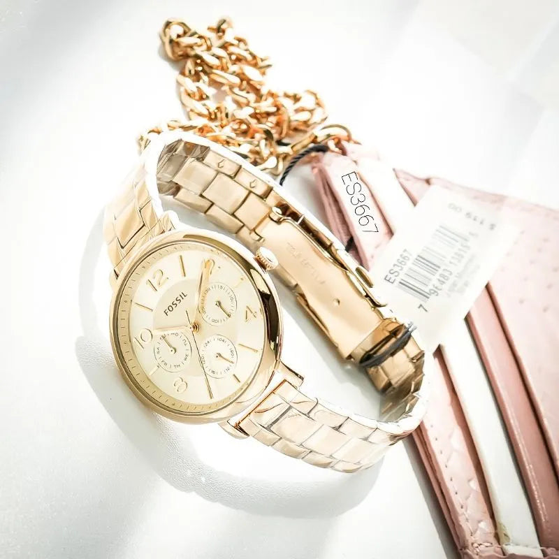 Fossil Jacqueline Rose Gold Dial Rose Gold Steel Strap Watch for Women - ES3667 Buy Now By Fossil