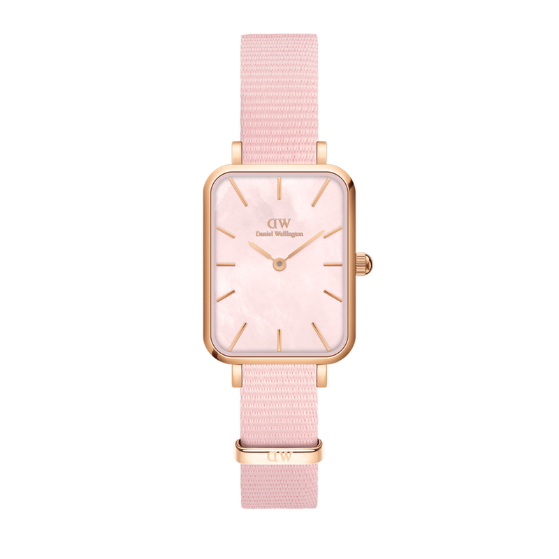 Daniel Wellington Quadro Pressed Mother of Pearl Pink Dial Pink Nylon Strap Watch For Women - DW00100509