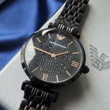Emporio Armani Gianni T Bar All Black Diamond Dial Watch For Women - AR11245 Buy Now By Emporio Armani